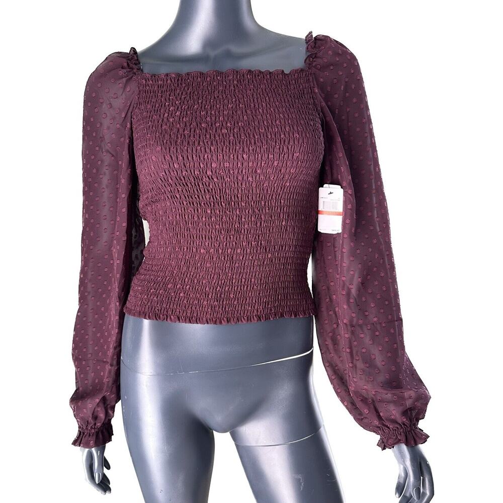 LAUNDRY by Shelli Segal Wine Tasting Square Neck Smocked Blouse Swiss Dot XS NWT - Picture 4 of 12